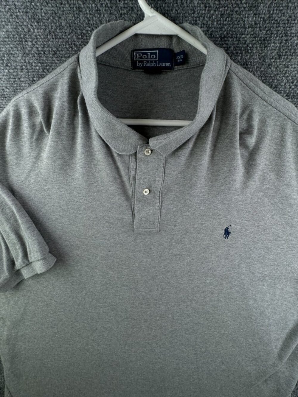 Polo Ralph Lauren Gray Short Sleeve 2XB Big Polo Shirt Solid Cotton Blue Pony